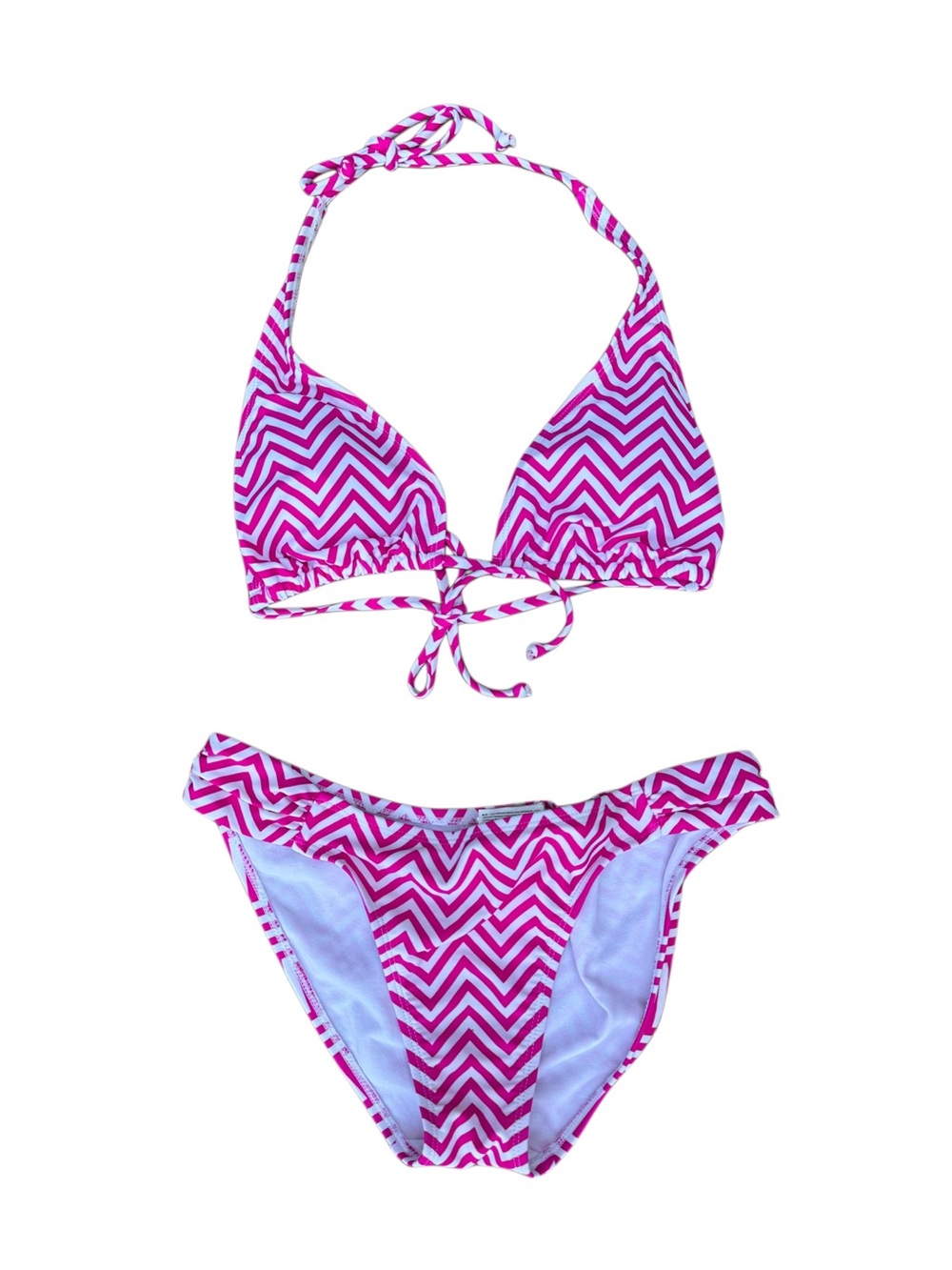 Old Navy Pink White Chevron Halter Bikini Set Women’s Medium Padded